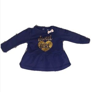 Baby girl blue long sleeve blouse sweet girl gold
